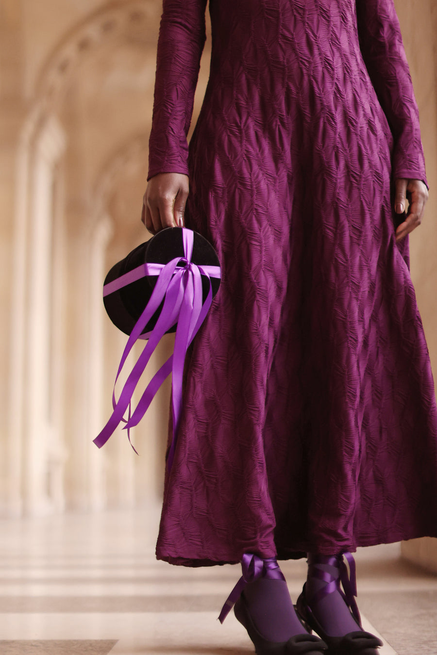 Purple Turtleneck Swing Dress