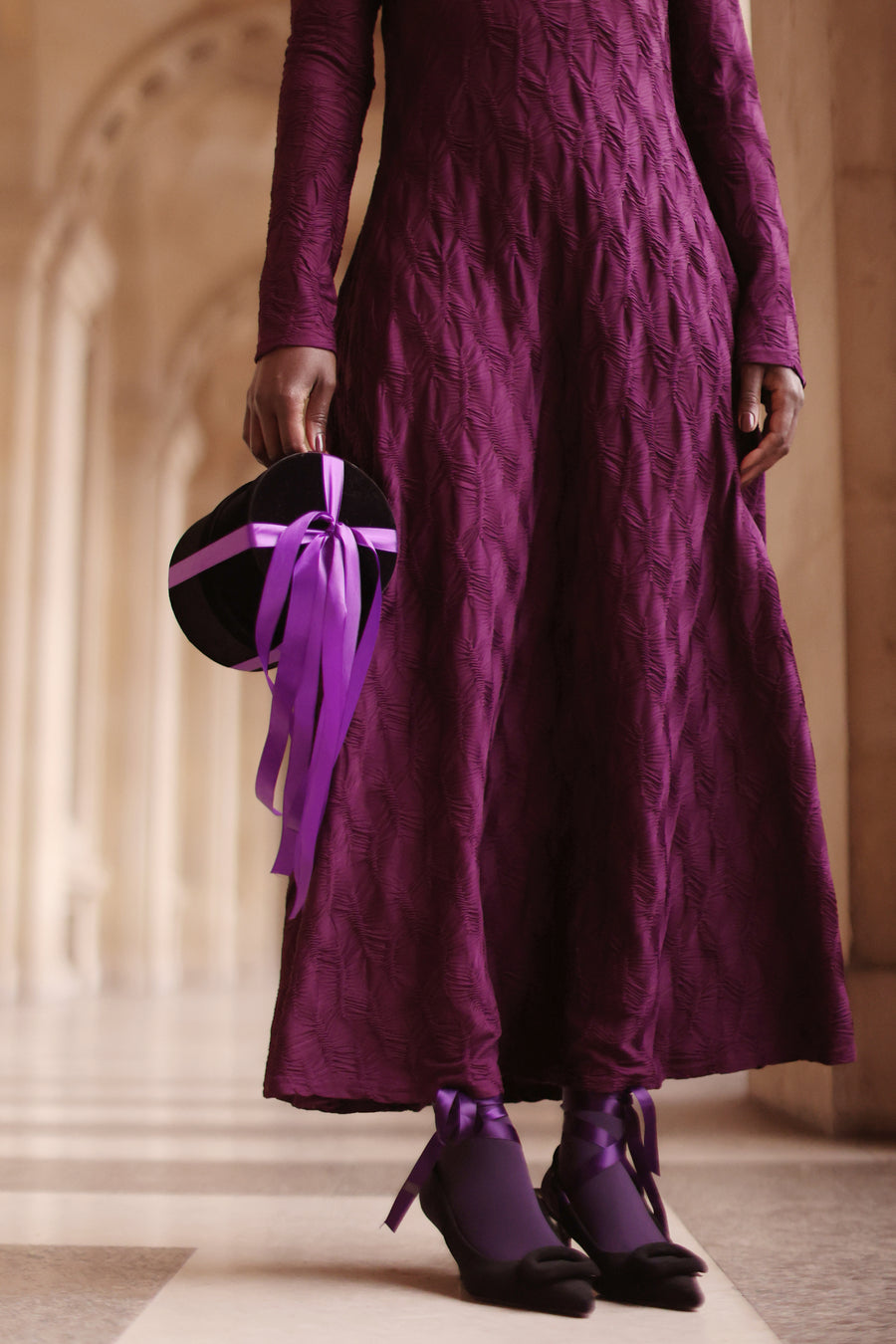 Purple Turtleneck Swing Dress