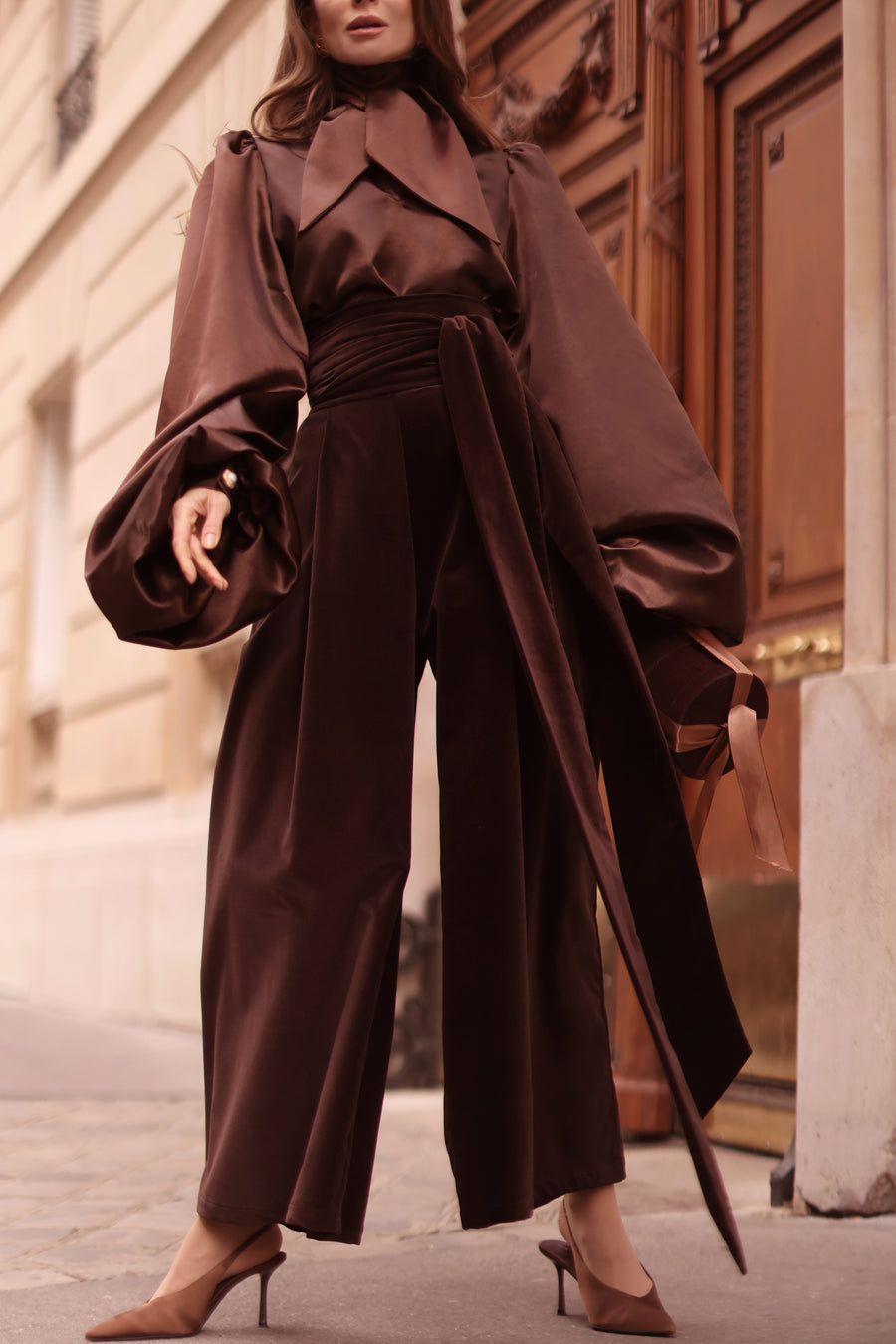 Brown Velvet Wrap Trousers