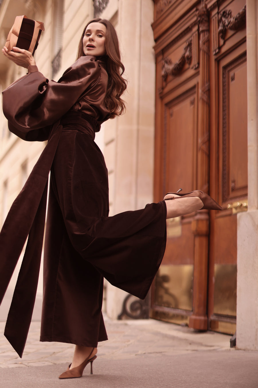 Brown Velvet Wrap Trousers