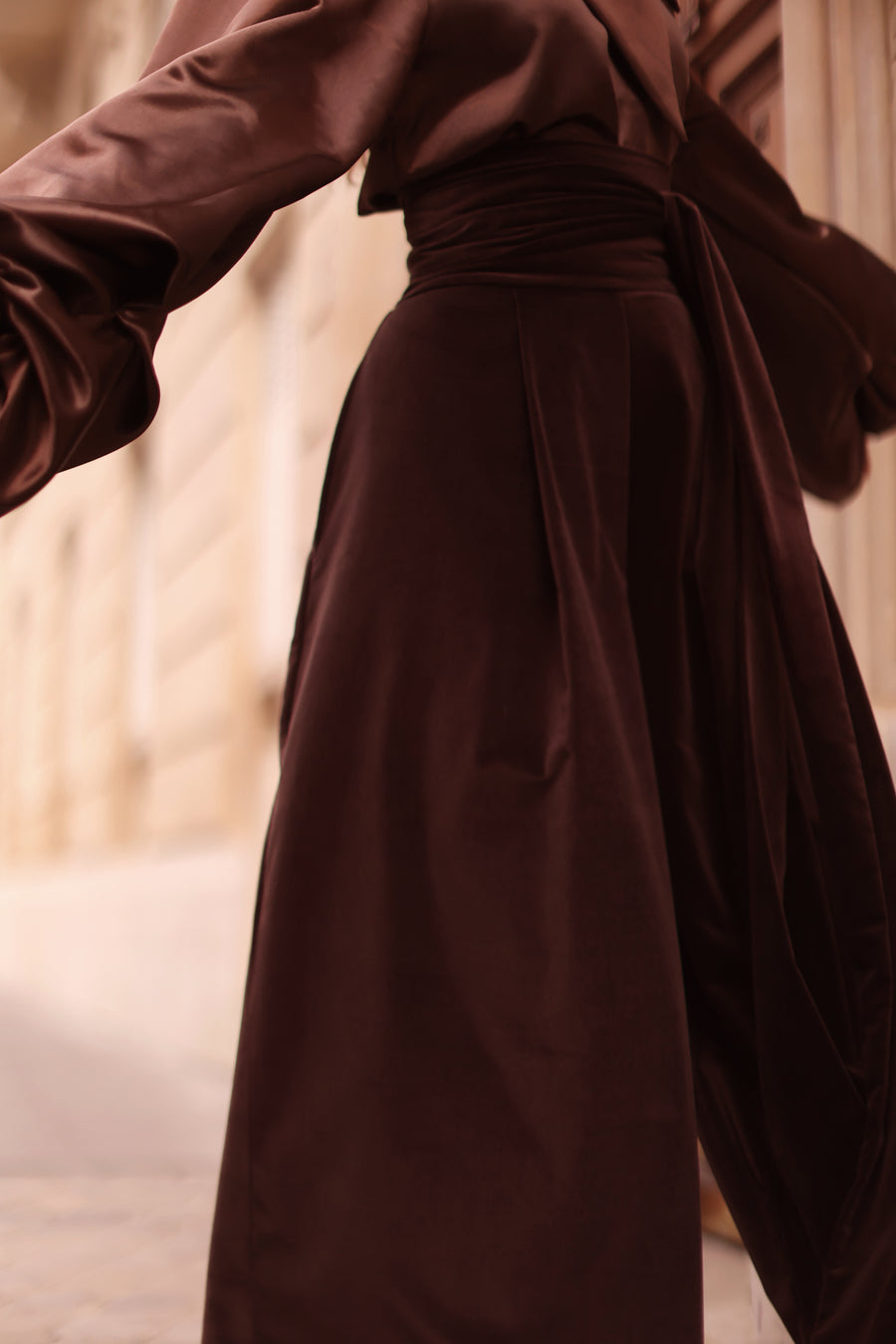 Brown Velvet Wrap Trousers