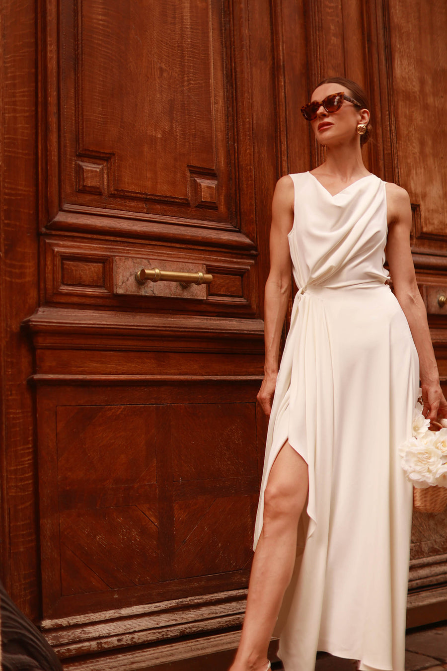 White Draped Dress