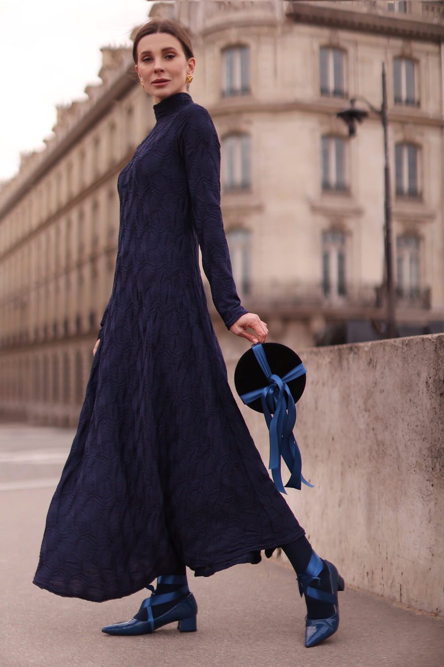 Navy Turtleneck Swing Dress