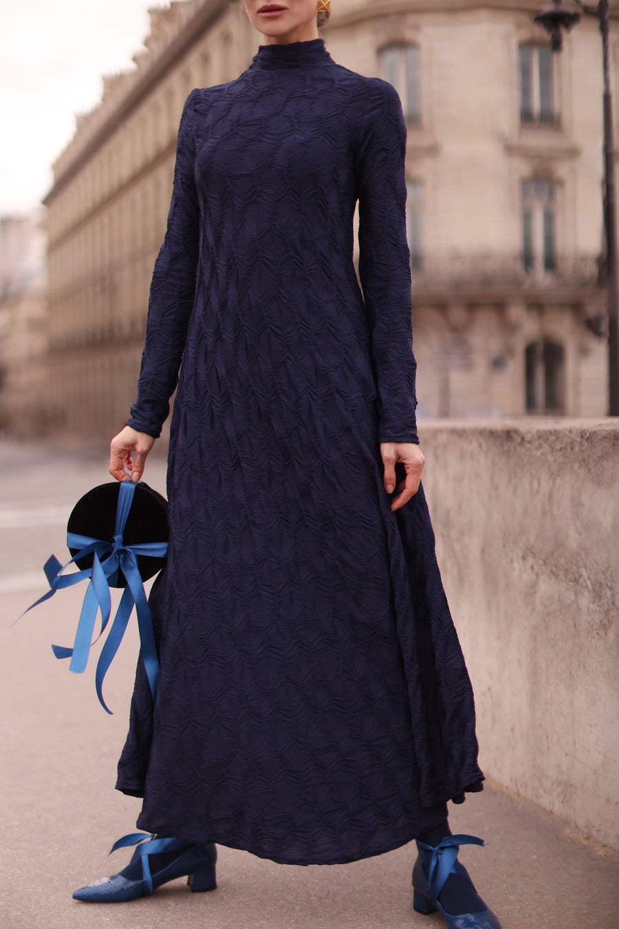 Navy Turtleneck Swing Dress