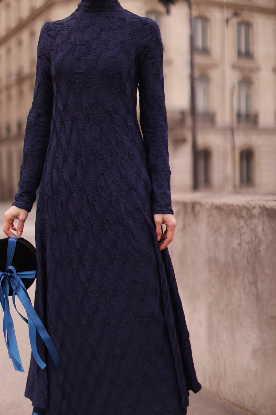 Navy Turtleneck Swing Dress