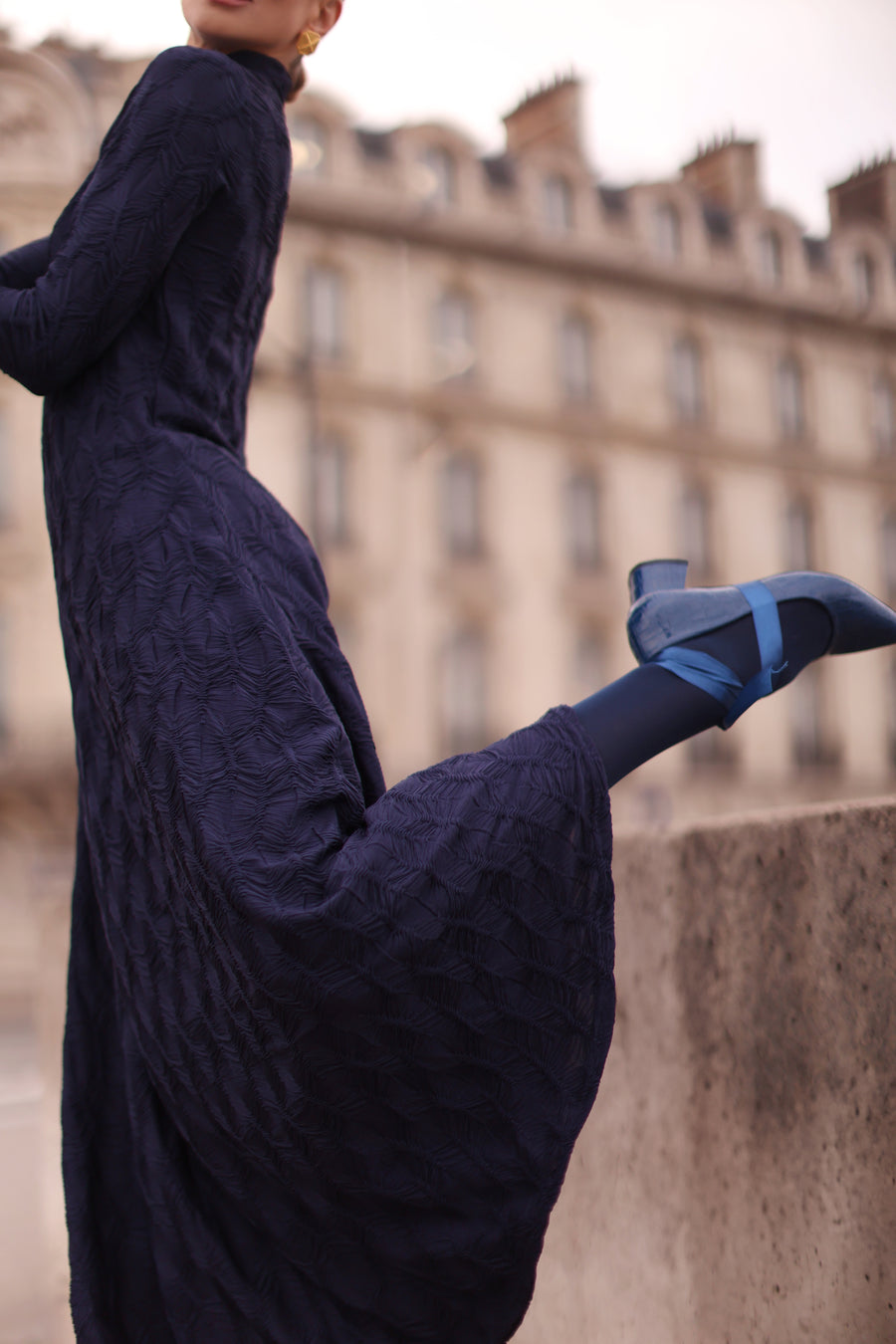 Navy Turtleneck Swing Dress