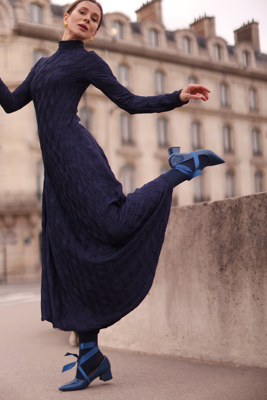 Navy Turtleneck Swing Dress