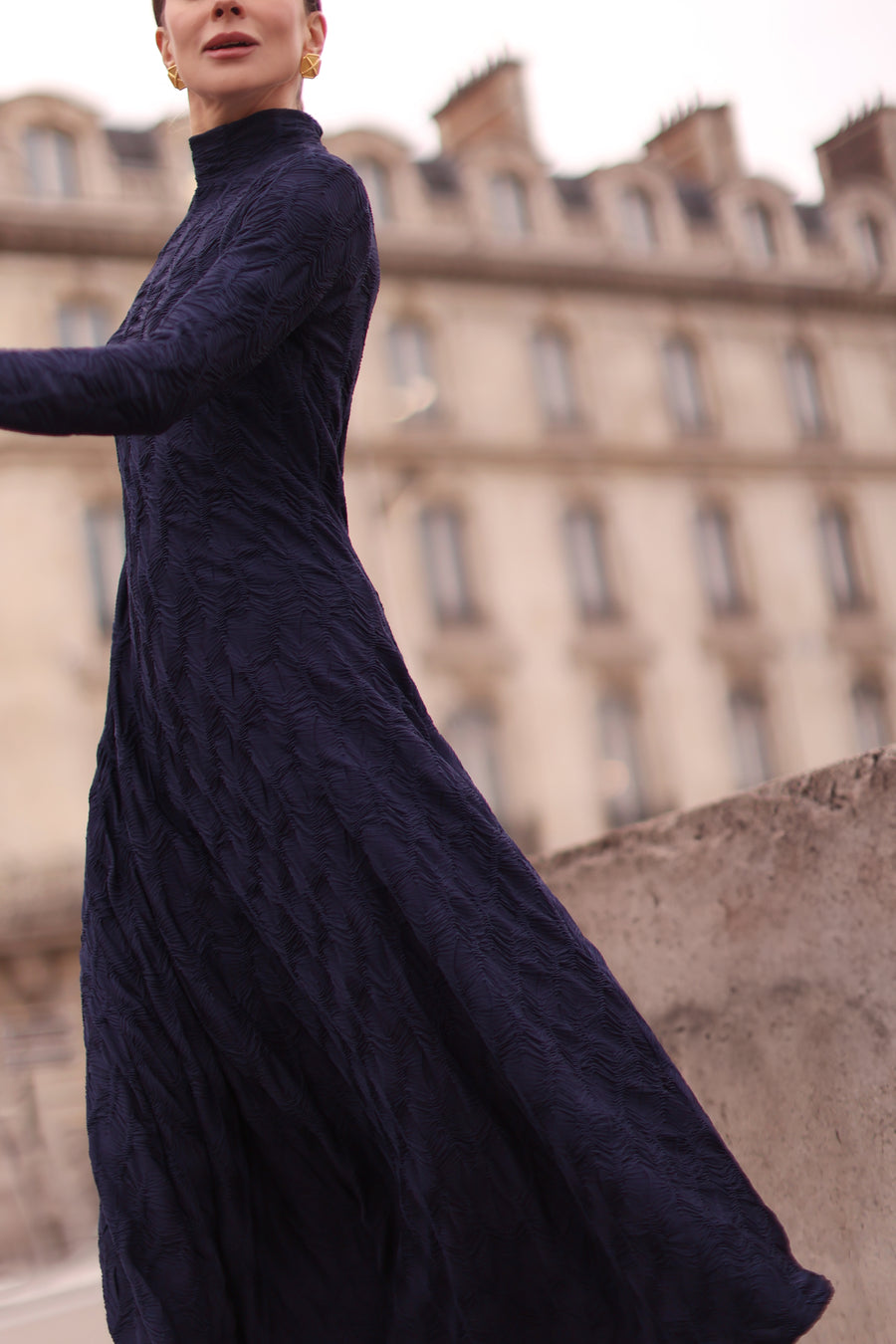 Navy Turtleneck Swing Dress