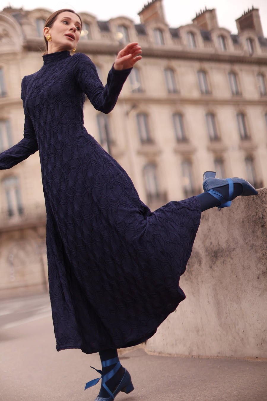 Navy Turtleneck Swing Dress