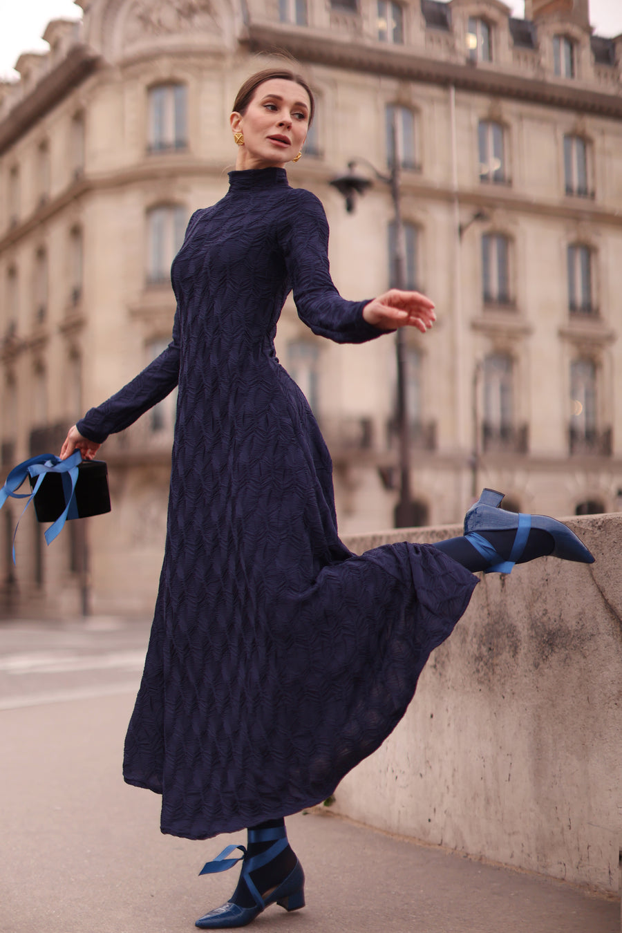 Navy Turtleneck Swing Dress