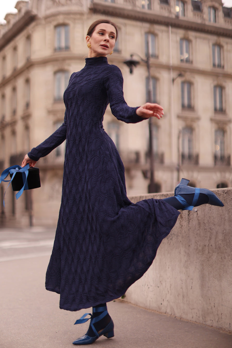 Navy Turtleneck Swing Dress
