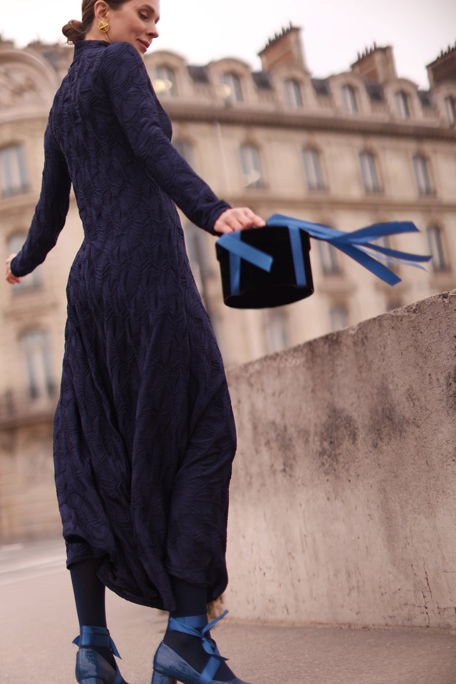 Navy Turtleneck Swing Dress