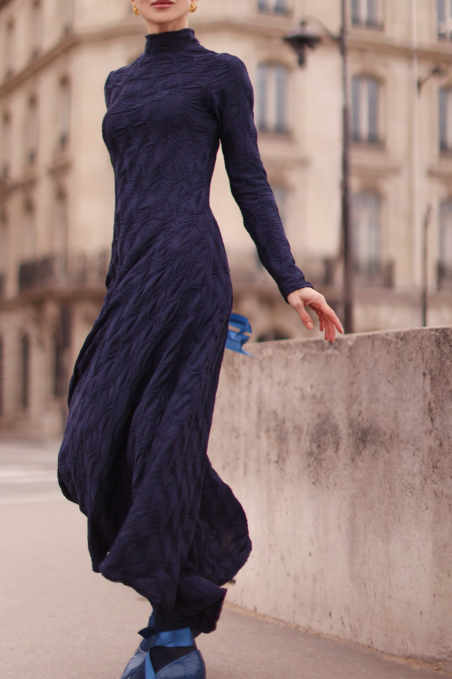 Navy Turtleneck Swing Dress
