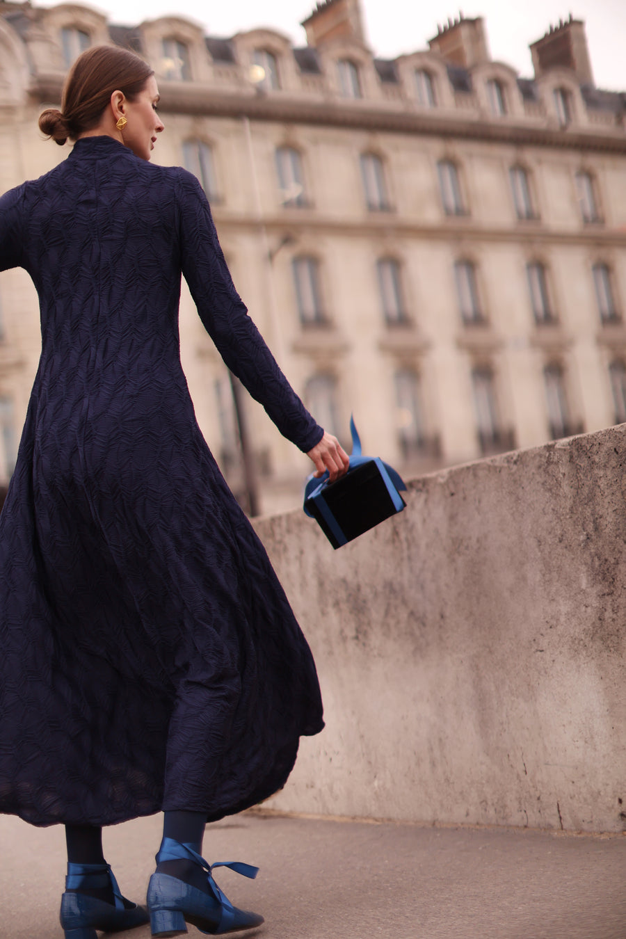 Navy Turtleneck Swing Dress