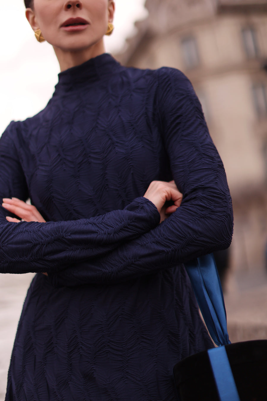 Navy Turtleneck Swing Dress