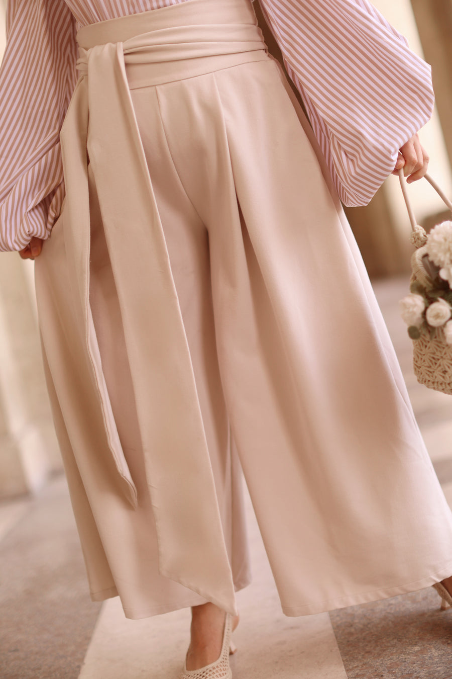 Cream Tailored Wrap Trousers