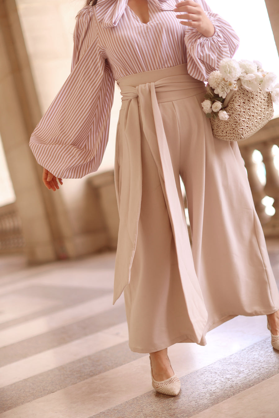 Cream Tailored Wrap Trousers