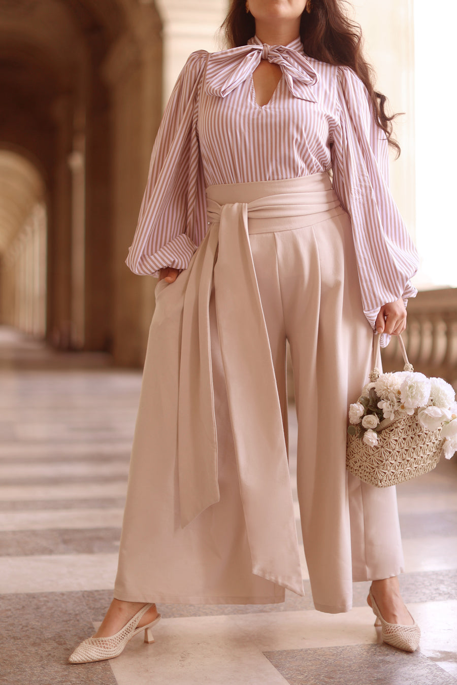 Cream Tailored Wrap Trousers