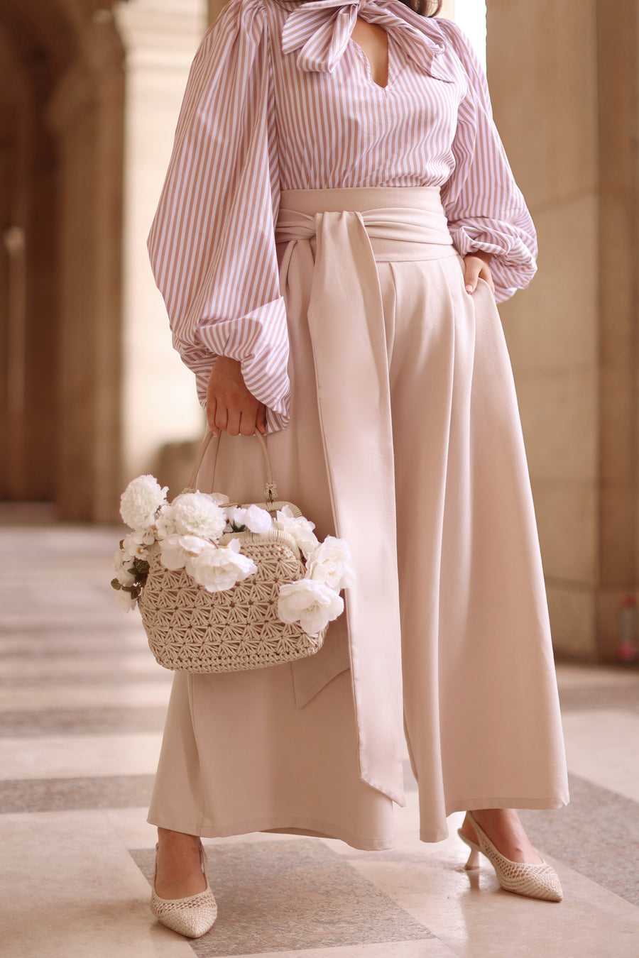 Cream Tailored Wrap Trousers
