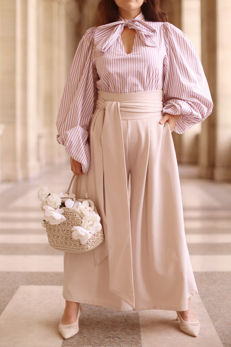 Cream Tailored Wrap Trousers