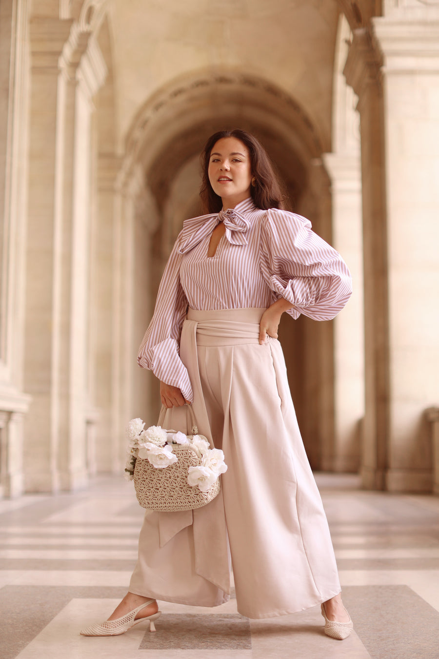 Cream Tailored Wrap Trousers