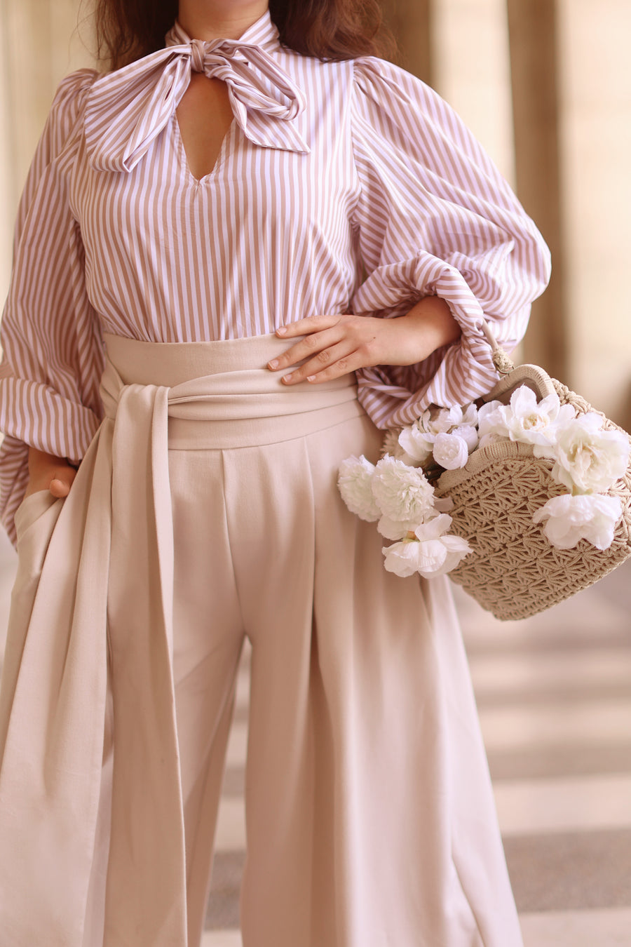 Cream Tailored Wrap Trousers