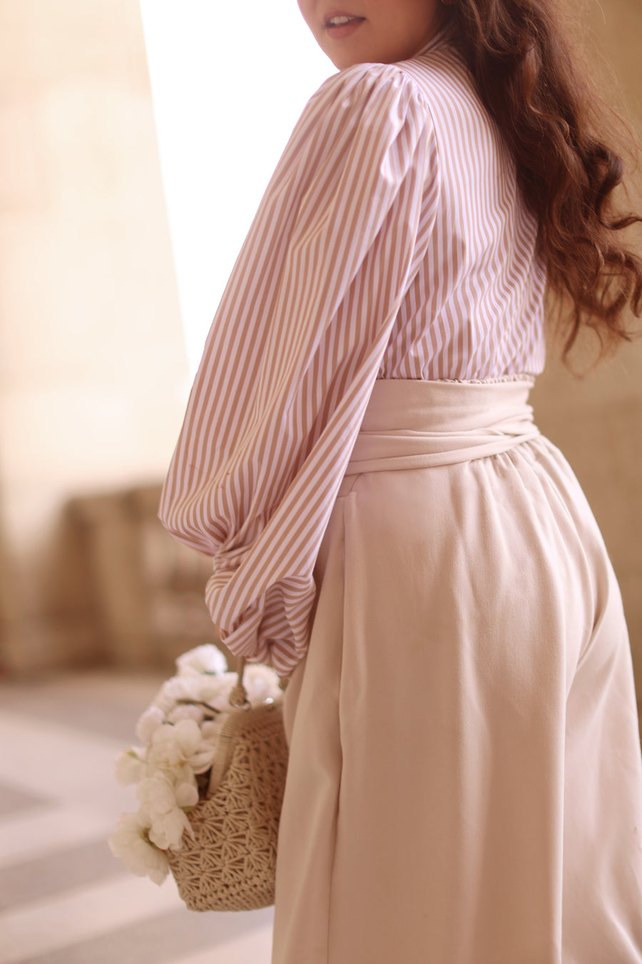 Cream Tailored Wrap Trousers