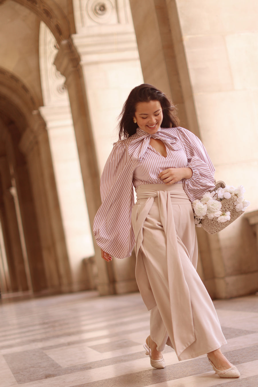 Cream Tailored Wrap Trousers