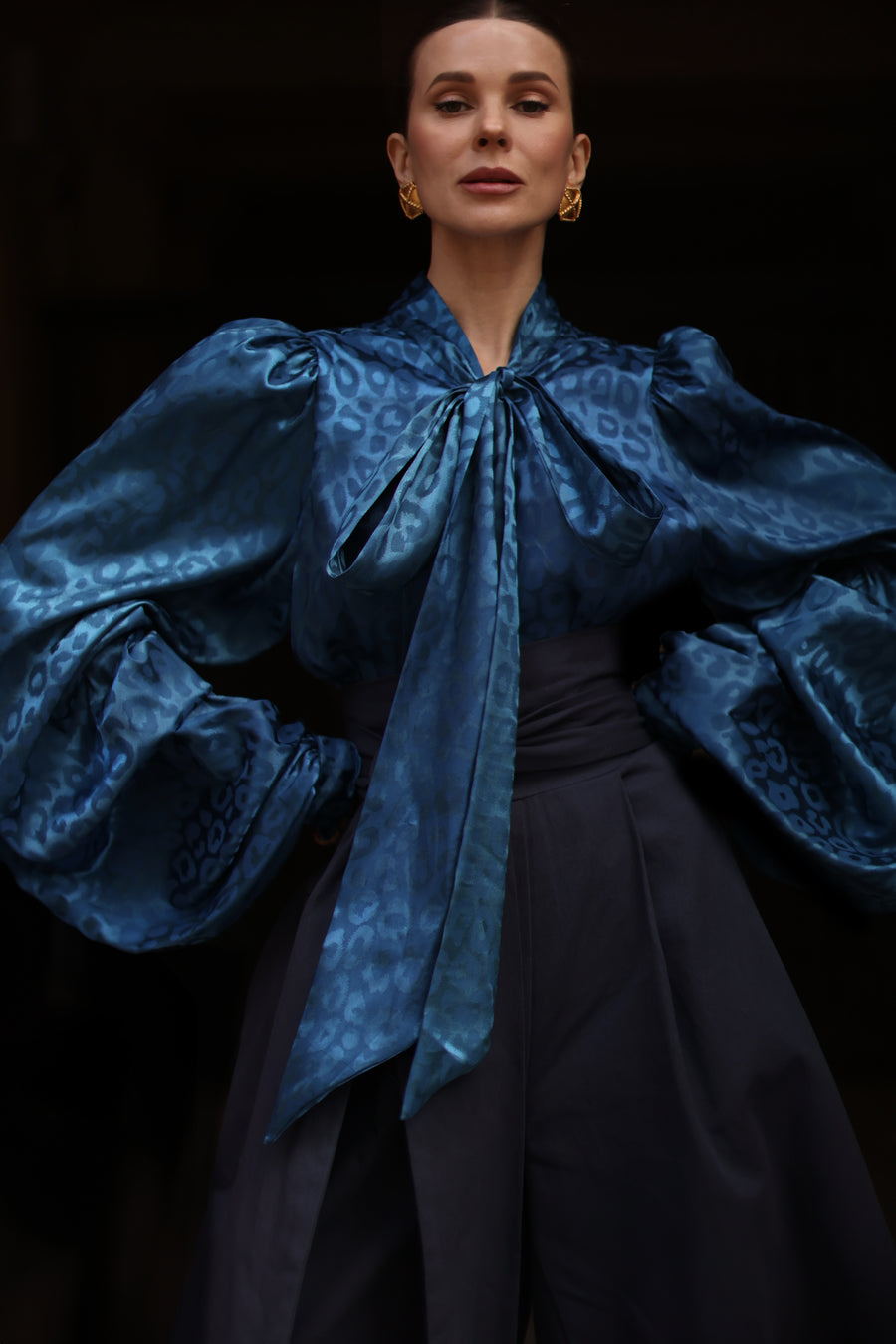 Blue Leopard Baroque Blouse