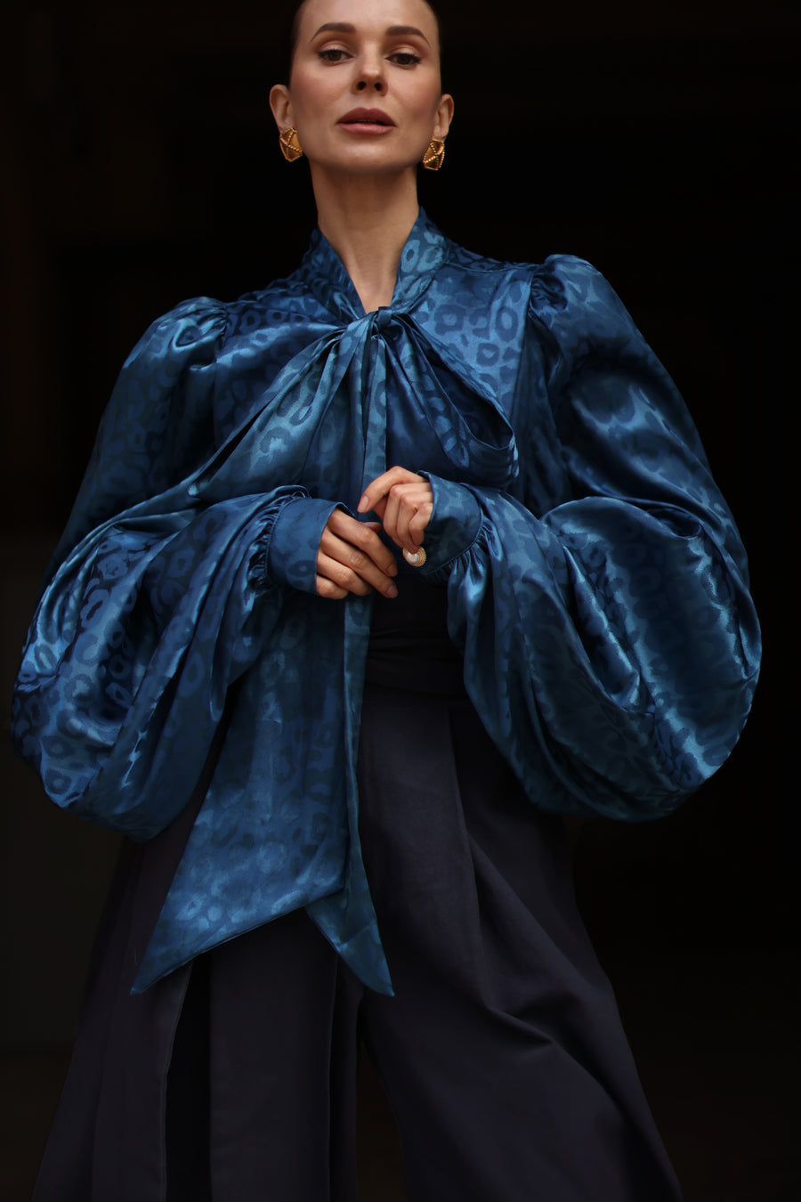 Blue Leopard Baroque Blouse