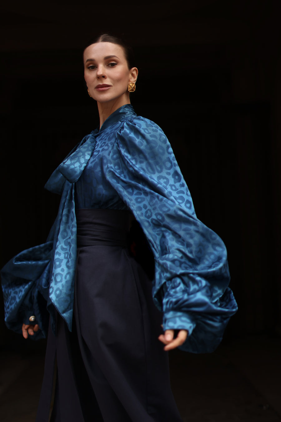 Blue Leopard Baroque Blouse