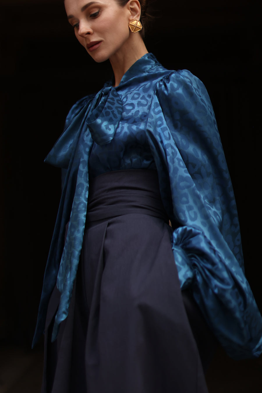 Blue Leopard Baroque Blouse