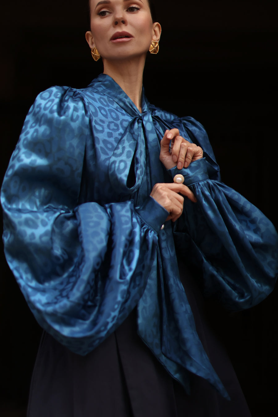 Blue Leopard Baroque Blouse