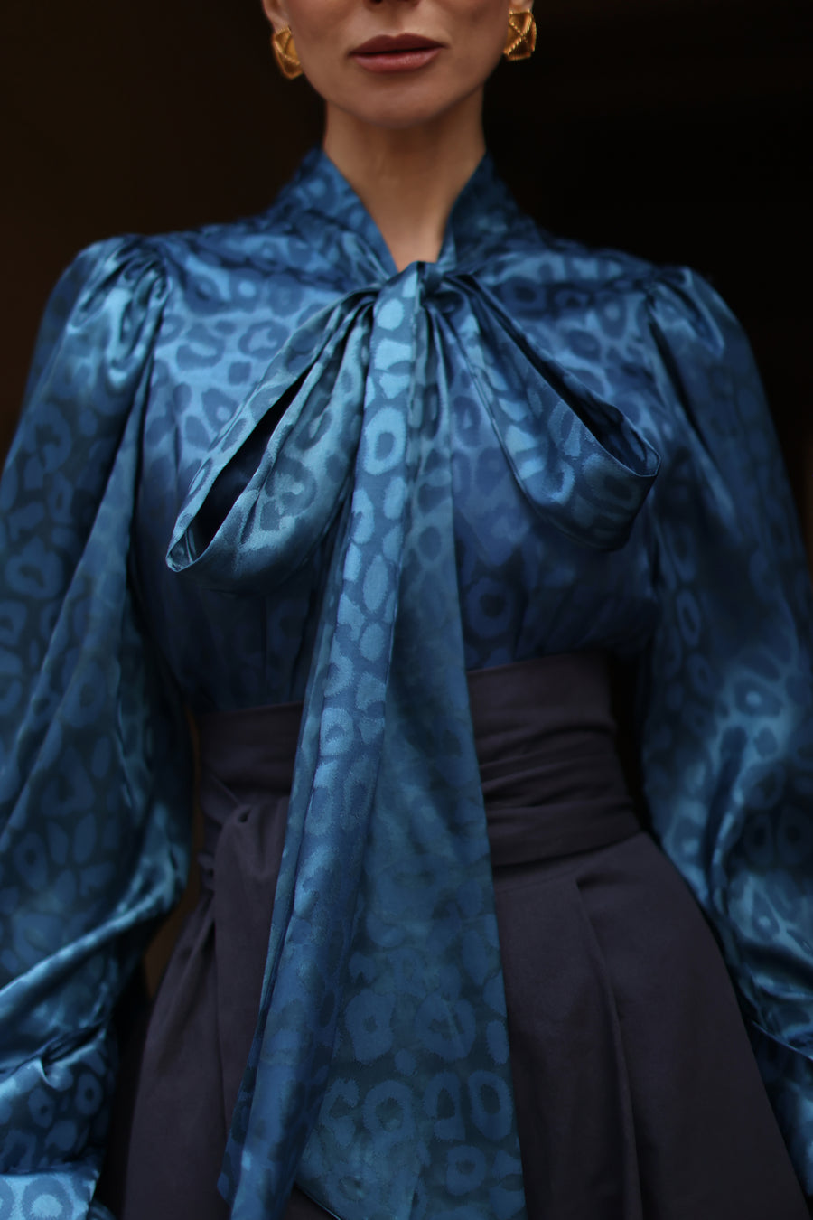 Blue Leopard Baroque Blouse