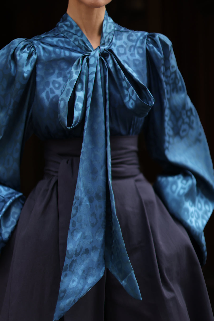 Blue Leopard Baroque Blouse