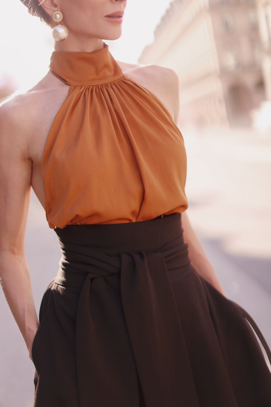 Camel Silky Halter Top