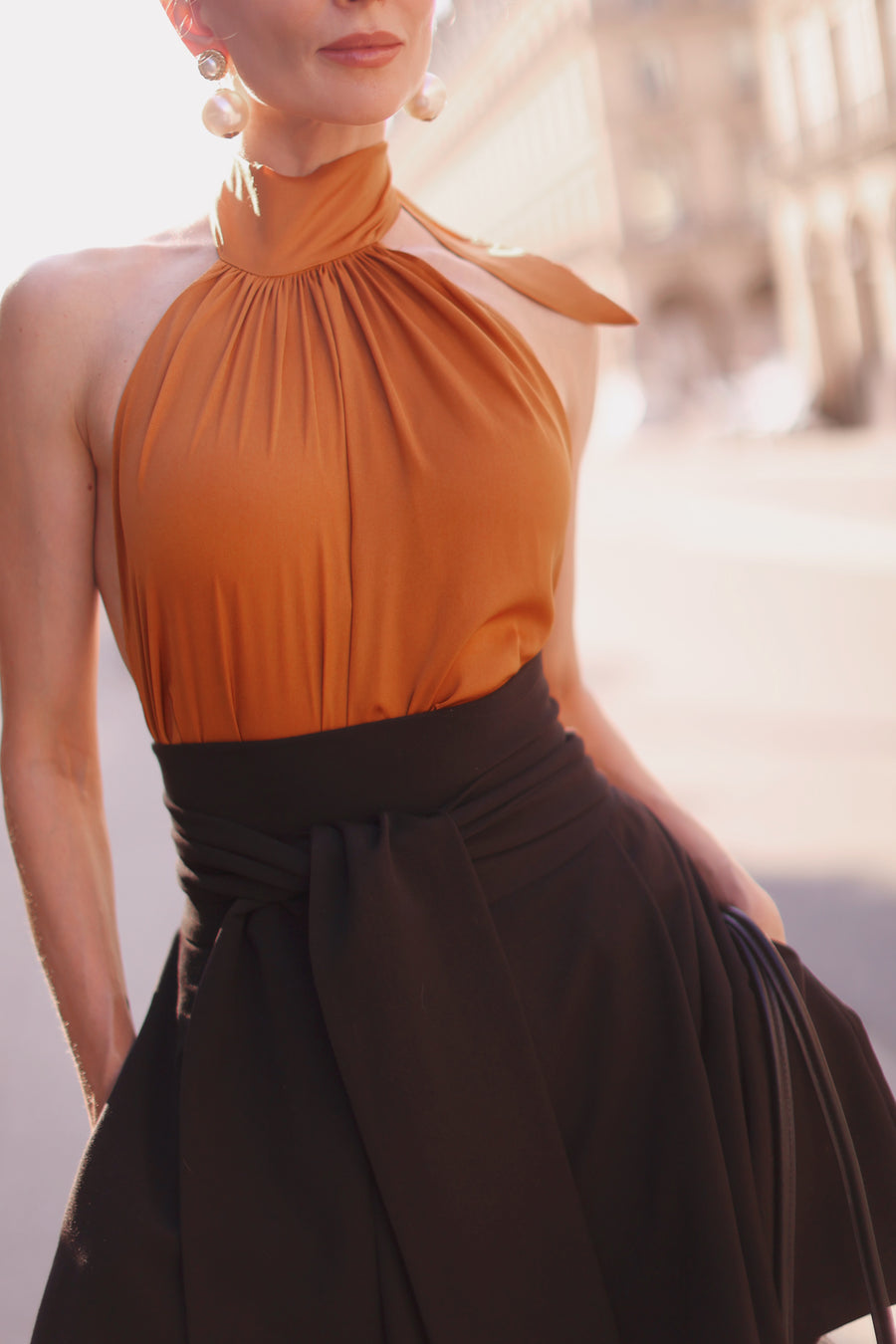Camel Silky Halter Top