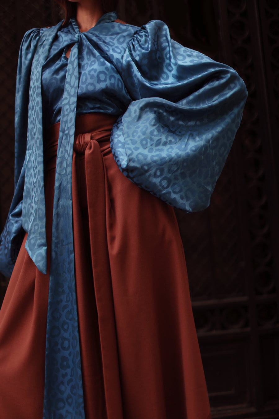 Blue Leopard Baroque Blouse