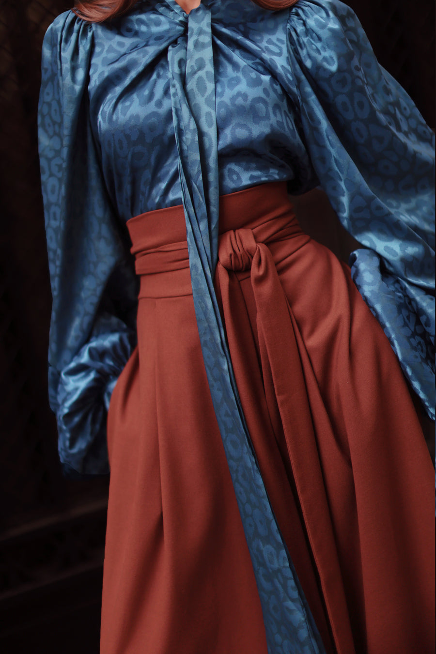 Blue Leopard Baroque Blouse