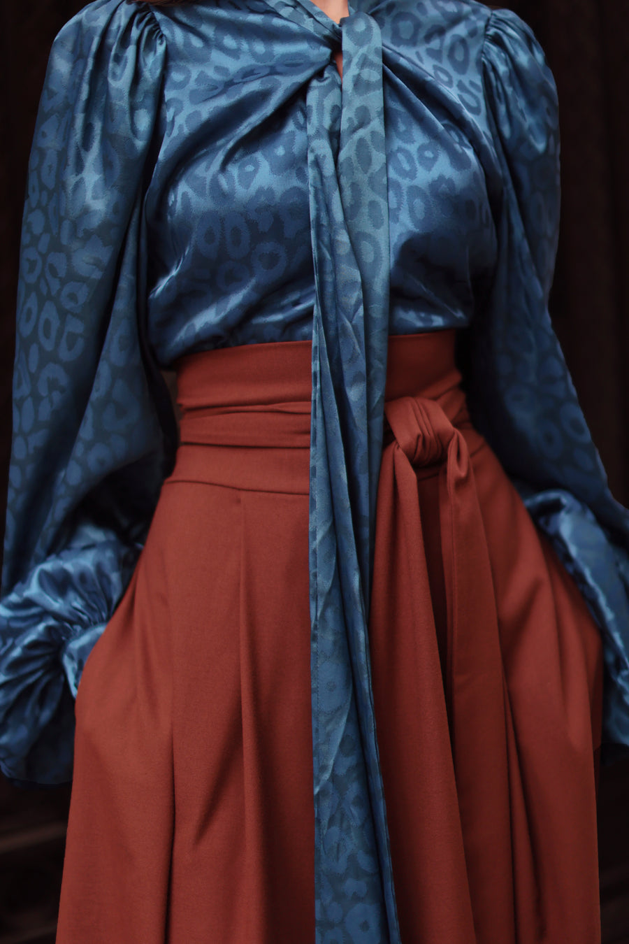 Blue Leopard Baroque Blouse