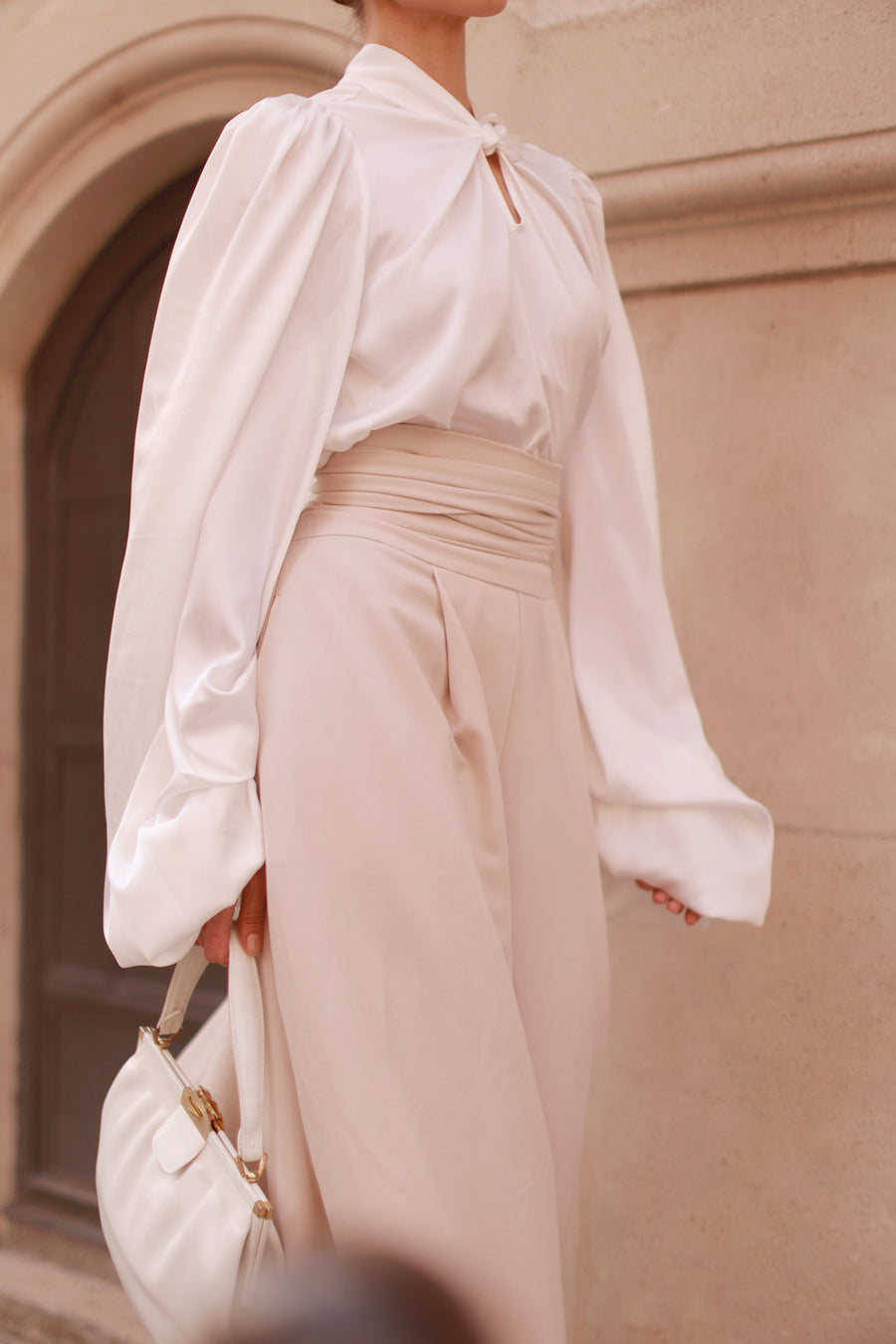 Cream Tailored Wrap Trousers