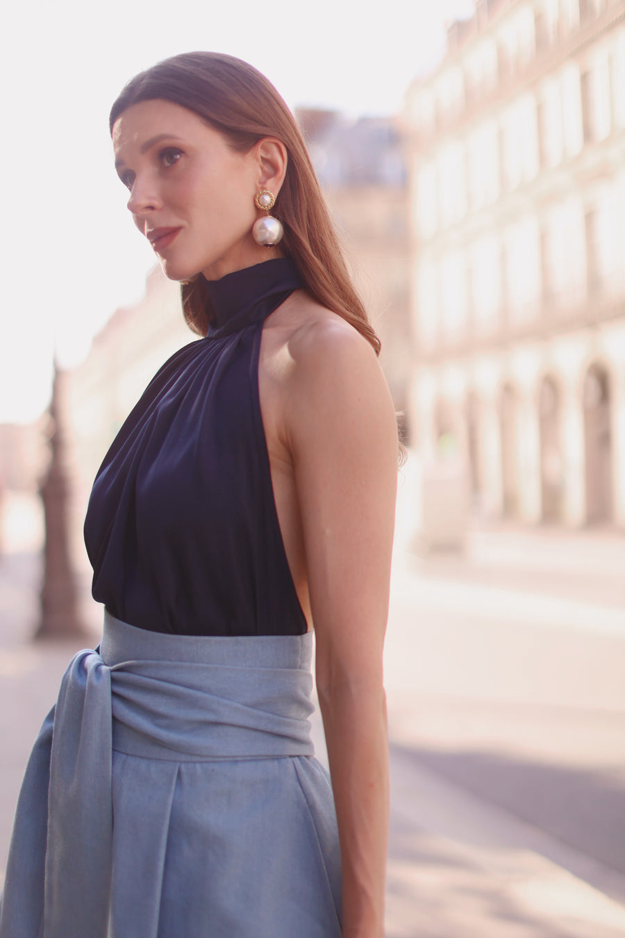 Navy Silky Halter Top