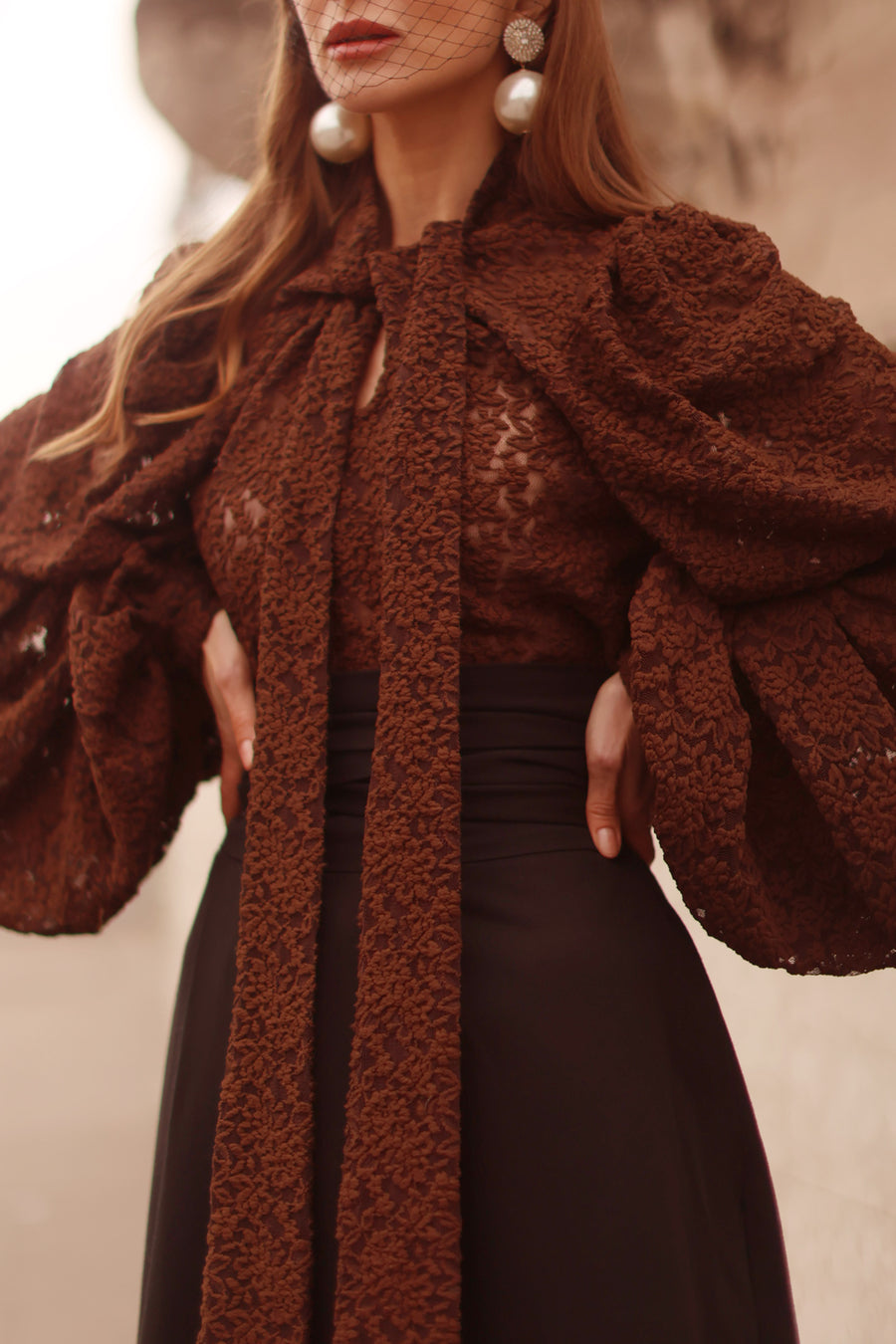 Brown Lace Baroque Blouse