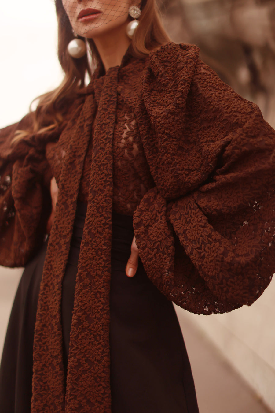 Brown Lace Baroque Blouse