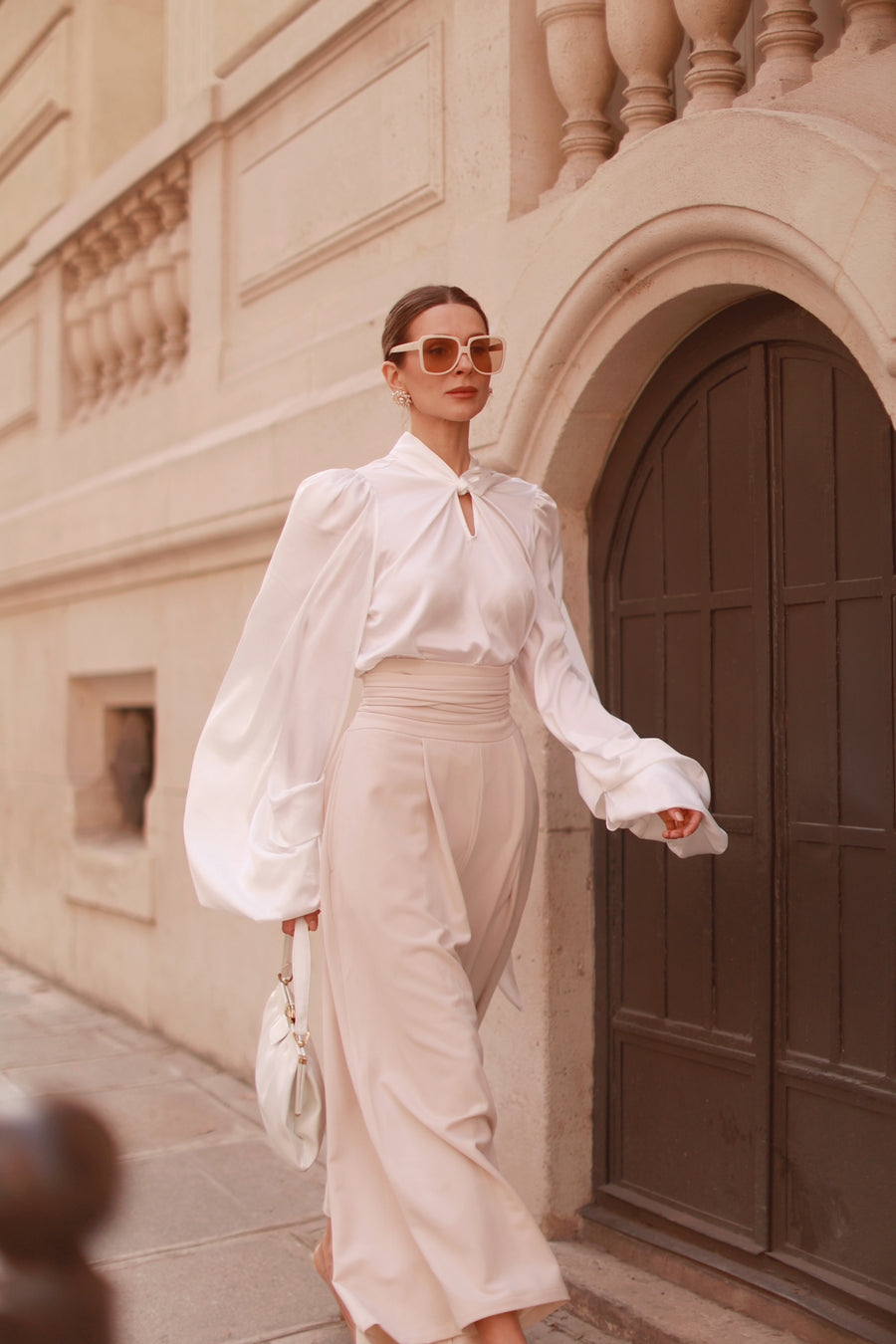 Cream Tailored Wrap Trousers