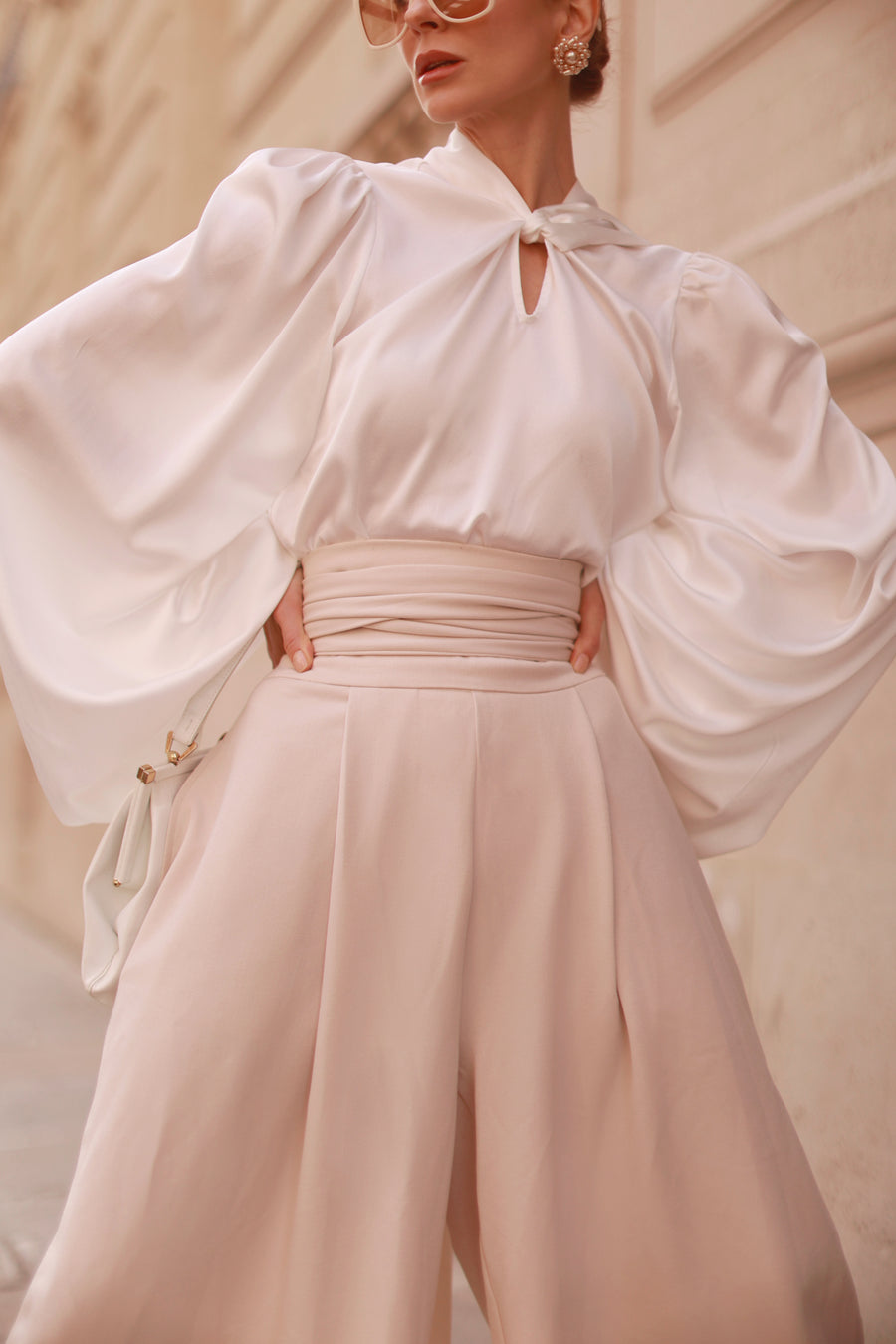 Cream Tailored Wrap Trousers