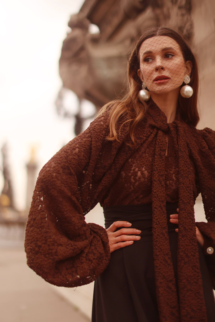 Brown Lace Baroque Blouse