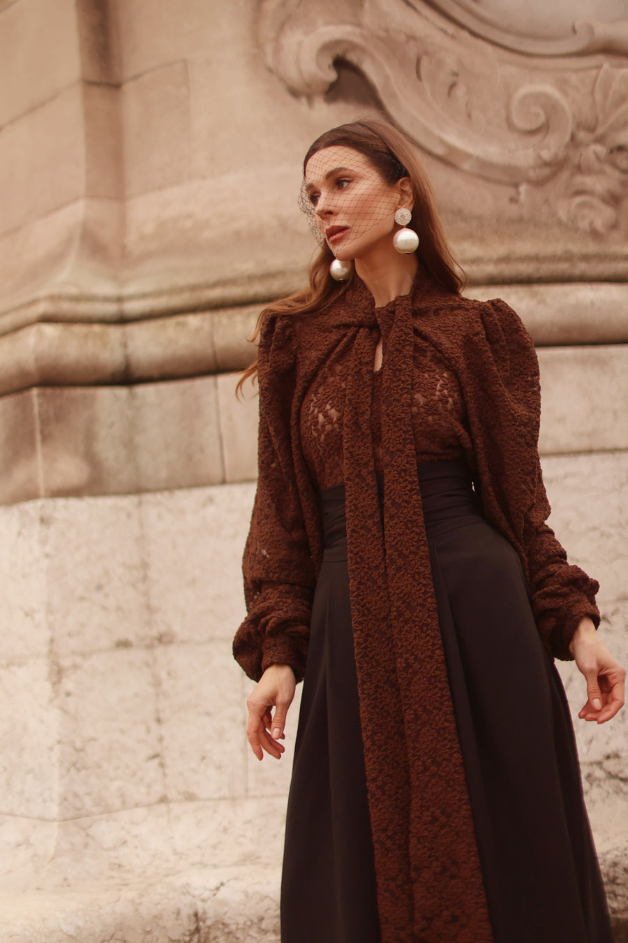 Brown Lace Baroque Blouse