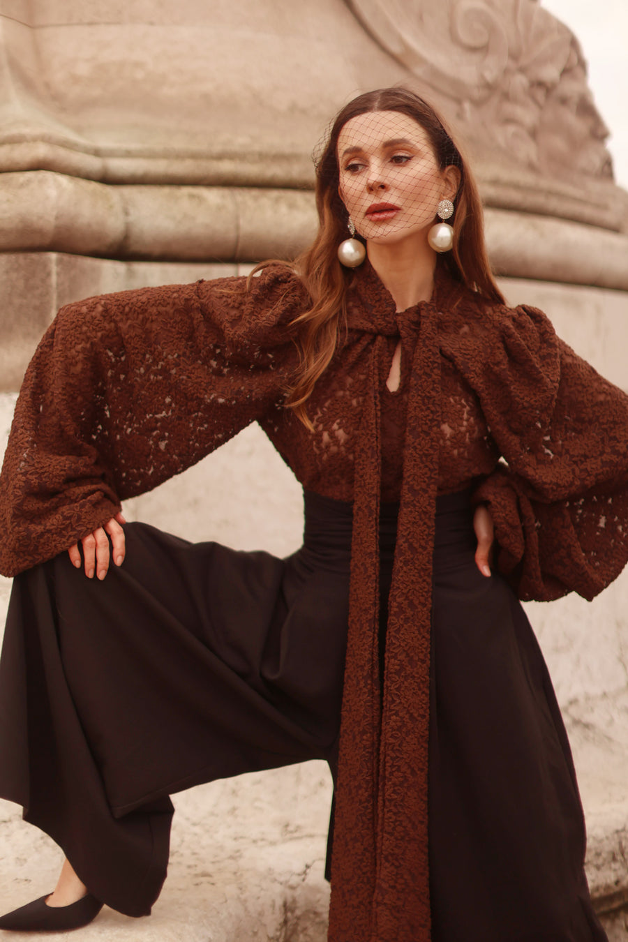 Brown Lace Baroque Blouse