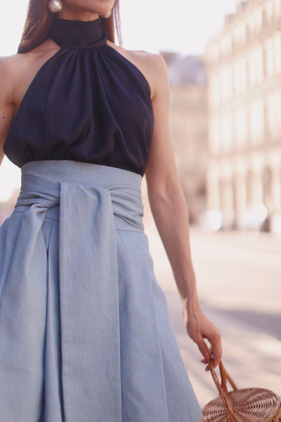 Navy Silky Halter Top